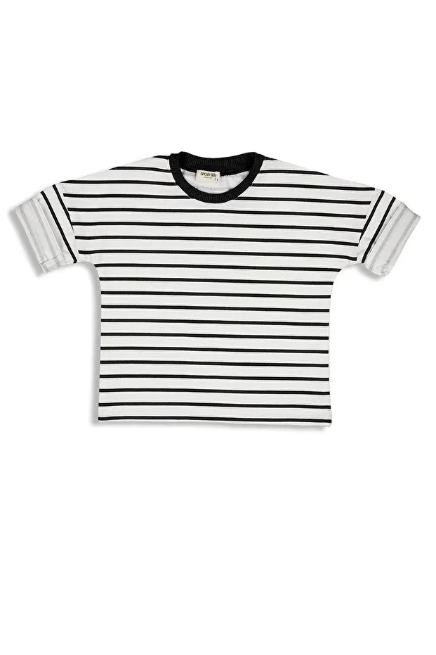 Детский комплект рубашек и футболок для мальчиков Pack of 2 black muslin back buttoned shirt + black and white striped combed cotton t-shirt Catz Kids, Black & White — фото 2