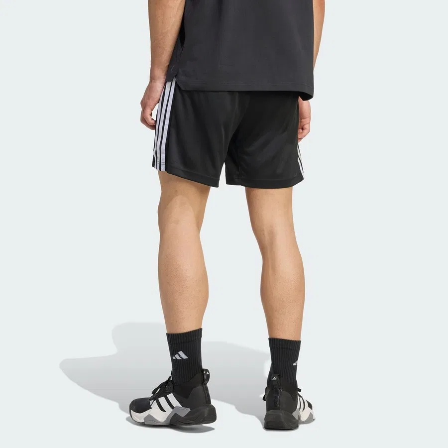Шорты спортивные с принтом 3-полосной Workout Essentials Base 3-Stripes Pique adidas, Черно-белый — фото 2