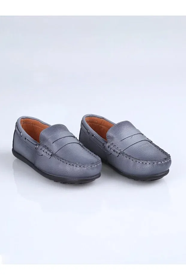 Детские туфли из натуральной кожи на шнуровке Vuudy, Gray — фото 3