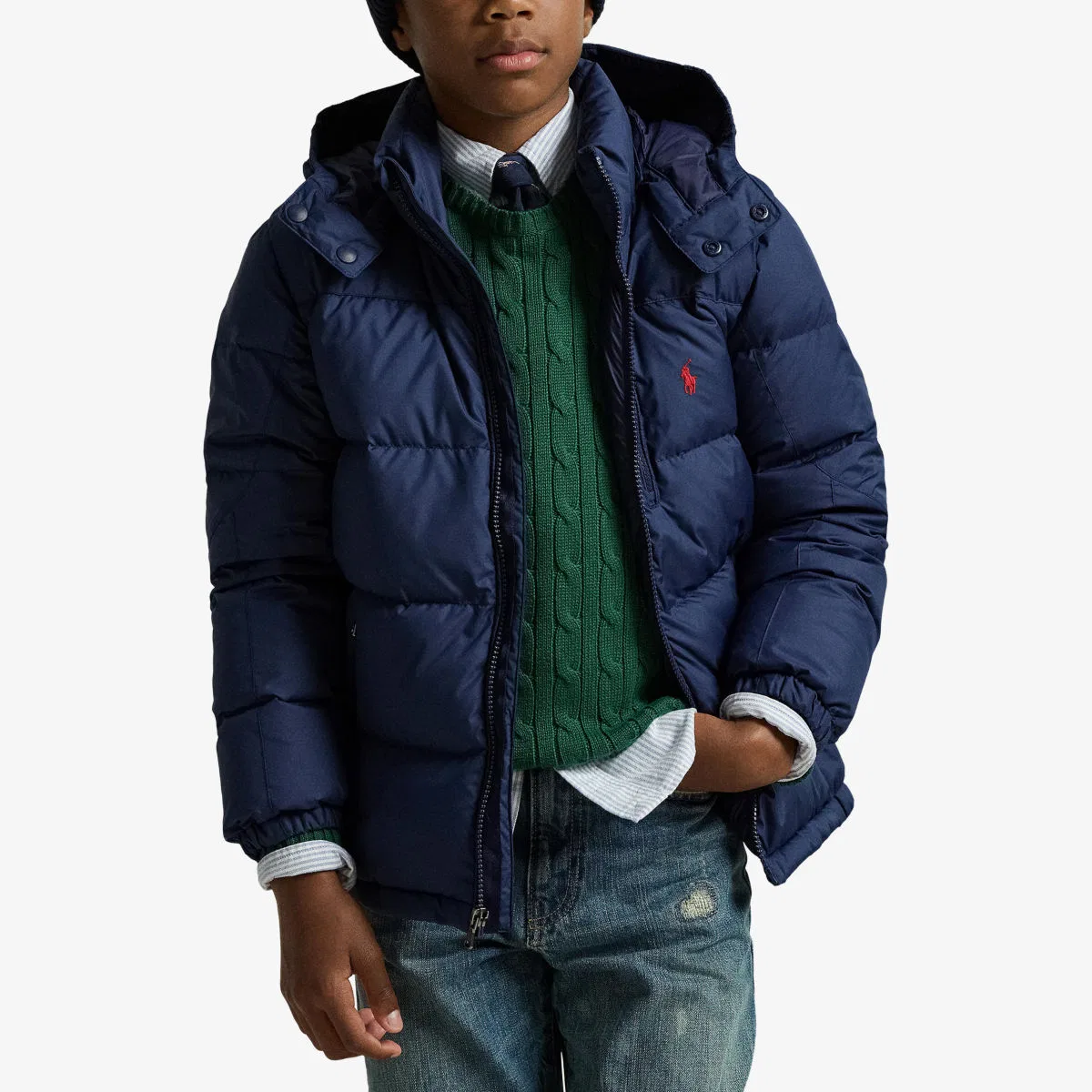 Детская стеганая пуховая куртка с вышитым логотипом Gorham Polo Ralph Lauren, темно-синий — фото 3