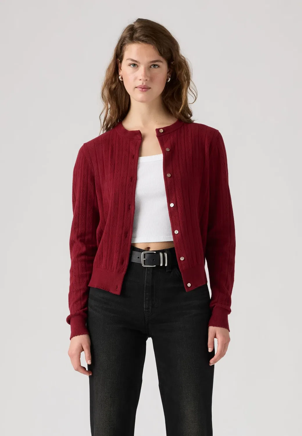 Очень мягкий кардиган с круглым вырезом, ажурной отделкой Levi'S, Warm Cabernet — фото 2