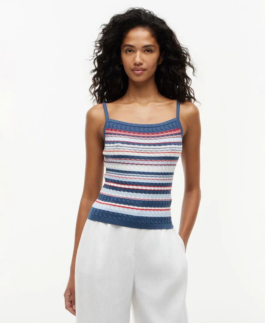 Топ из хлопка с кабельной вязкой Tommy Hilfiger, Blue/Red Multi Stripe