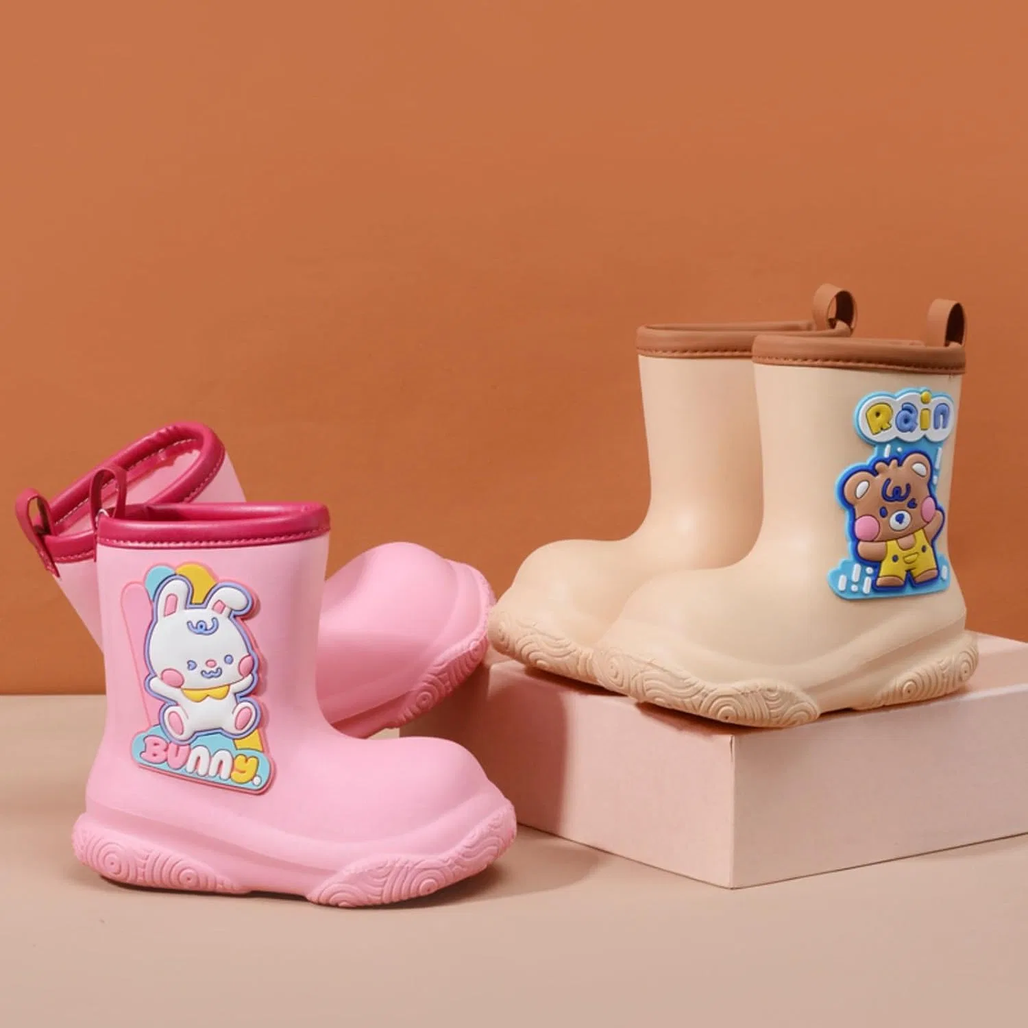 Детские сапоги резиновые с принтом Rain Boots, Pink — фото 2