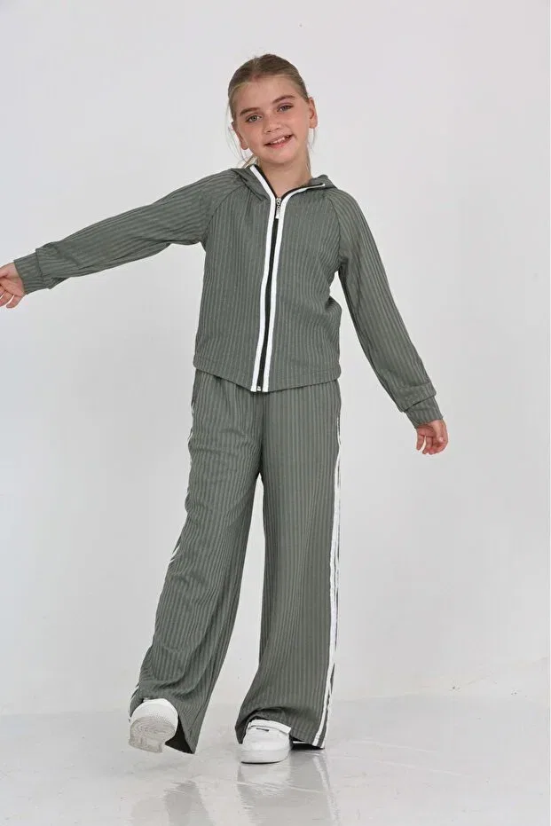 Детский спортивный костюм в полоску для девочек Toontoy, Khaki — фото 3