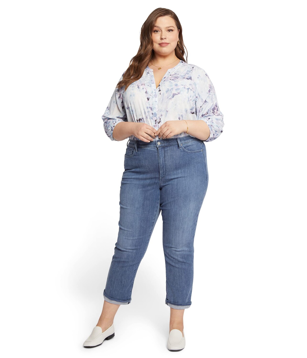 

Джинсы NYDJ Plus Size, Plus Size Relaxed Straight Ankle Cuff in Clean Horizon