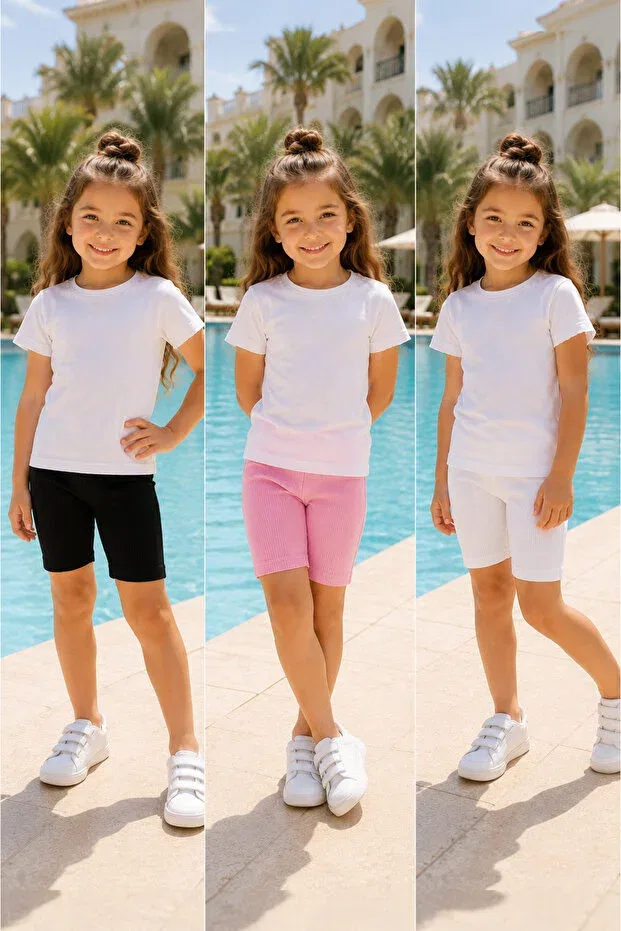 Детские леггинсы для девочек хлопковые 3-Pack kids' basic short leggings Heren, Pink-White-Black — фото 3