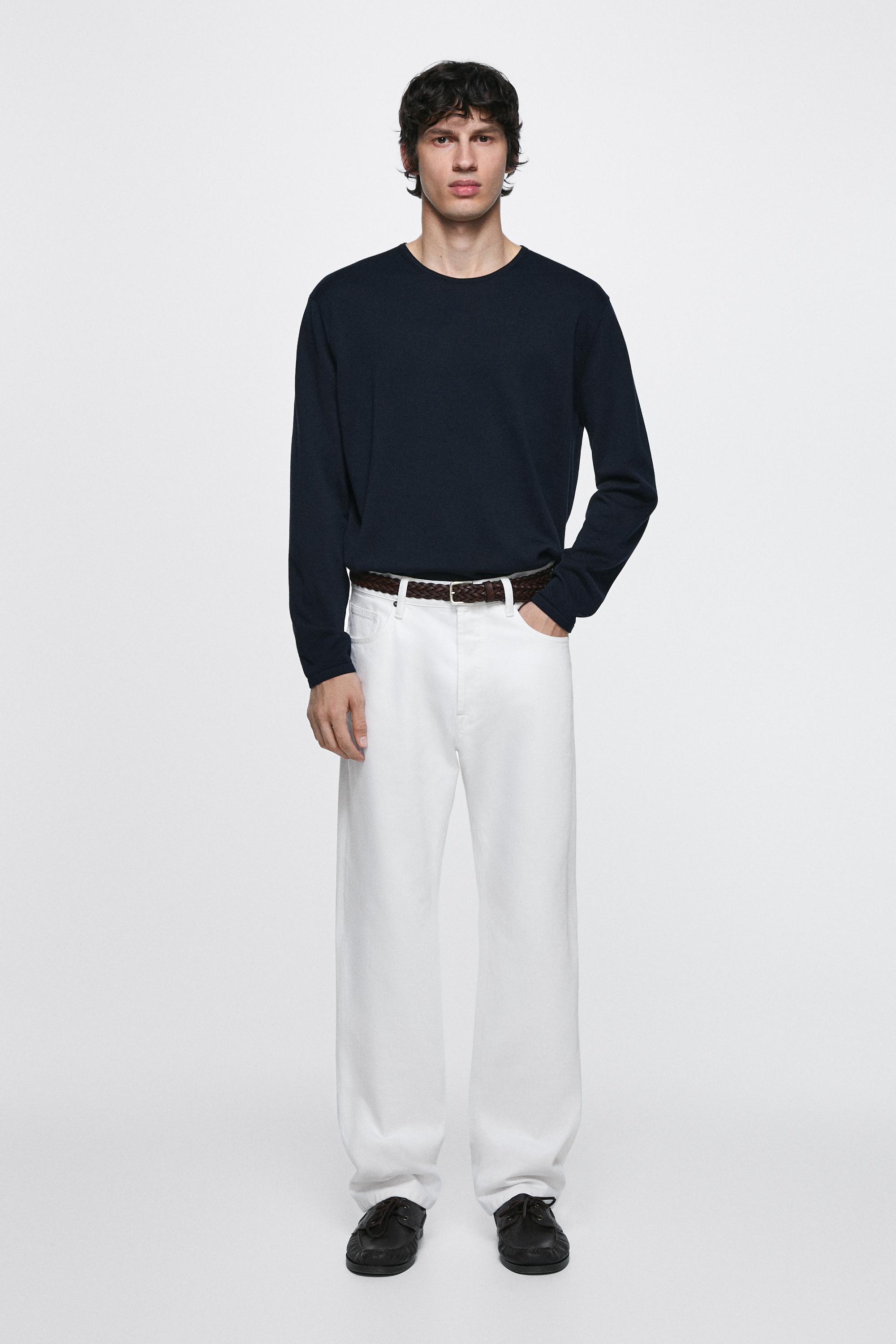 Брюки  Massimo Dutti Straight-leg Denim-effect, белый — фото 2