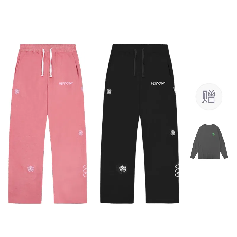 Детские спортивные штаны утепленные с вышивкой BKCXZICE, 2 Pack[Pink Embroidery Pants+Black Pants with White Embroidery Logo]Comes with A Random Long-Sleeved Top
