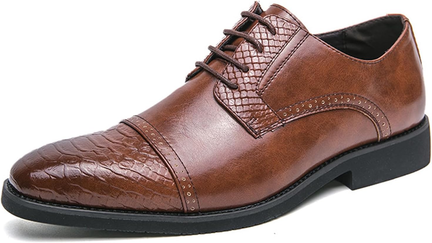 

Мужские классические туфли с текстурированным носком, каблук-блок, формальные оксфорды, ретро заостренные, с нескользящей подошвой, шнуровкой, деловые туфли для свадеб, офисов и вечерних мероприятий Nelsbrex, коричневый