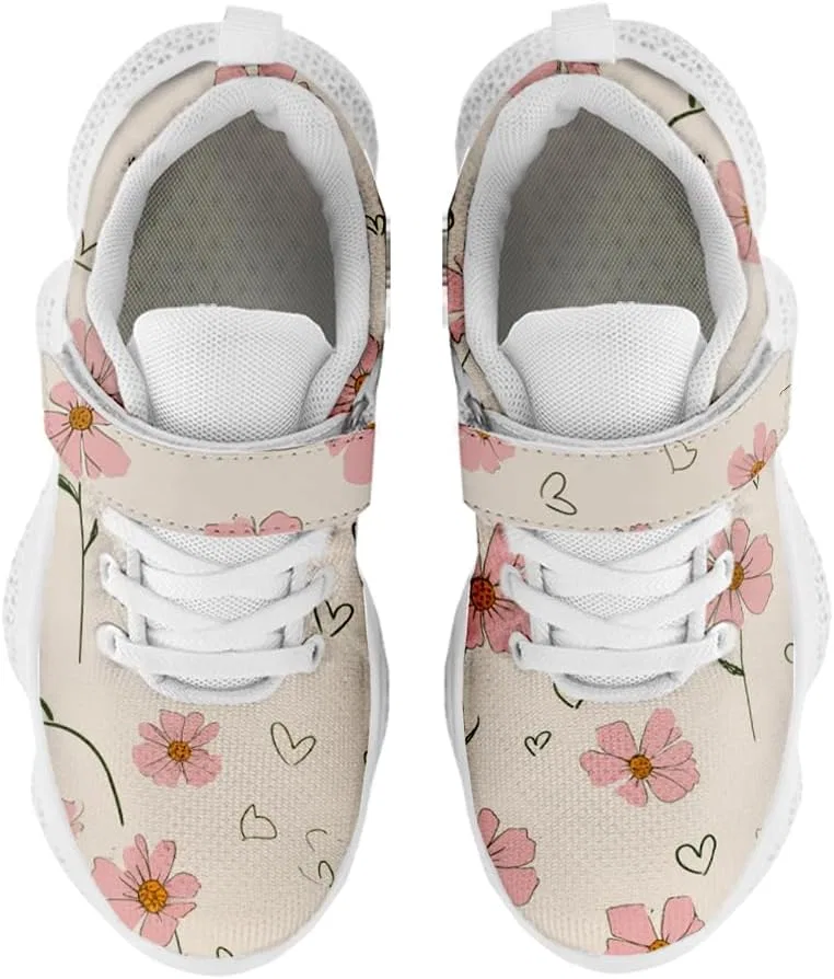 Детские кроссовки для девочек с дышащим трикотажем Mahekot, Heart Bloom Beige — фото 2