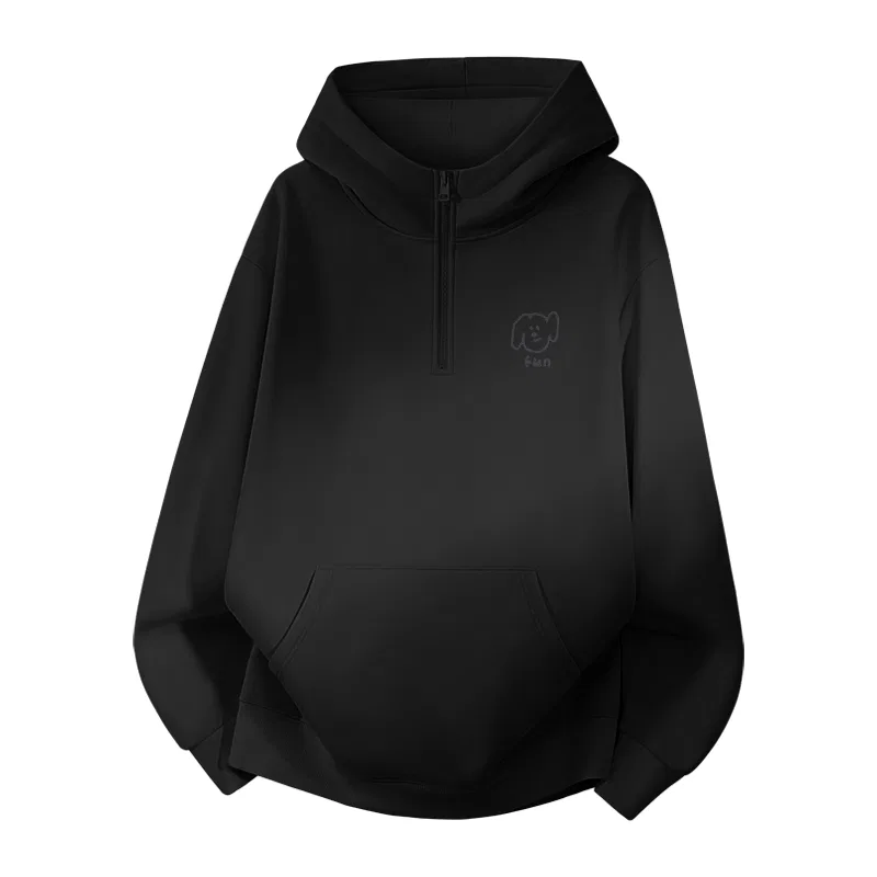 Детский свитшот утепленный на флисе с капюшоном MINISO, Black (Fleece-Lined Thickened Hooded)