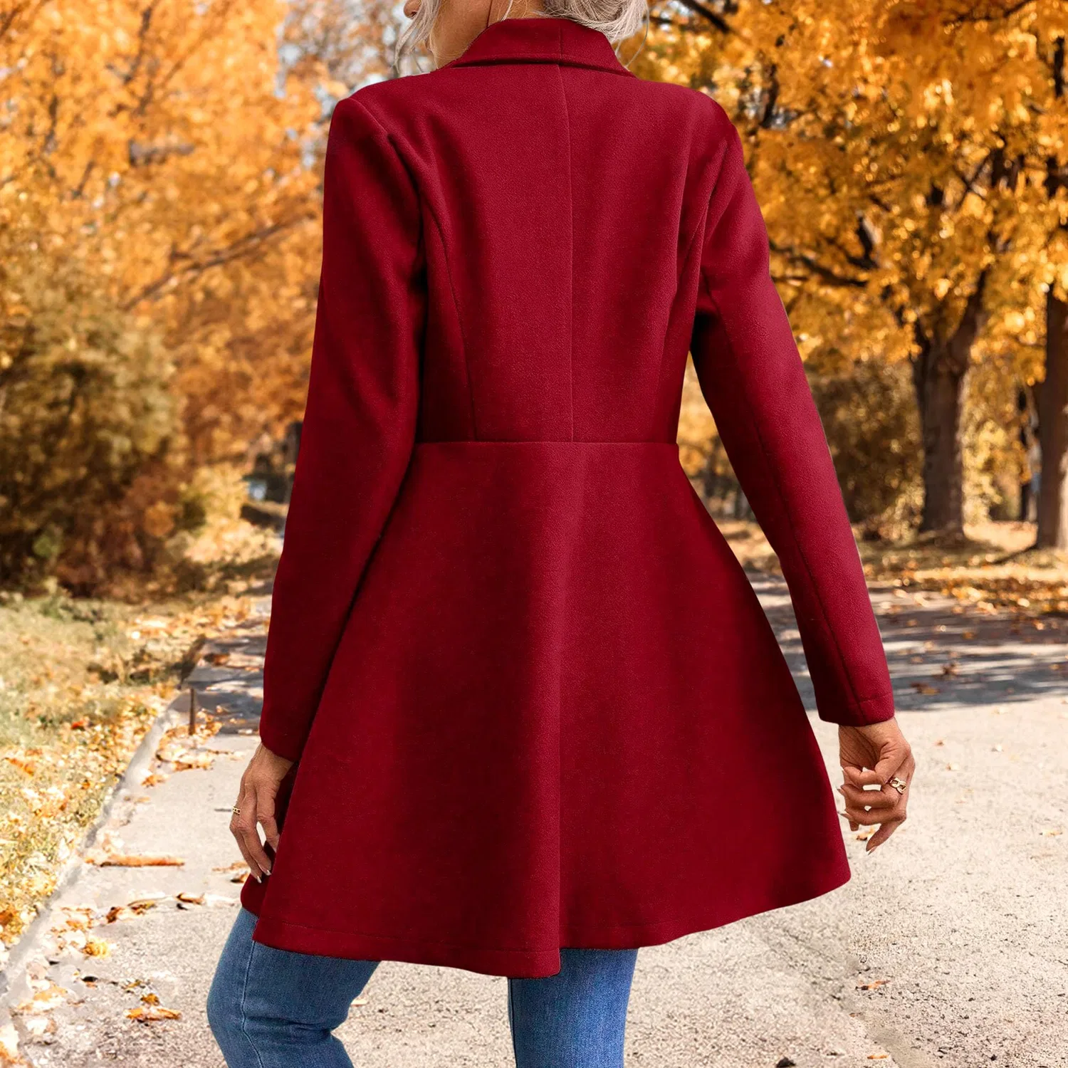 Женское зимнее длинное пальто с двубортной застежкой, dark red — фото 3