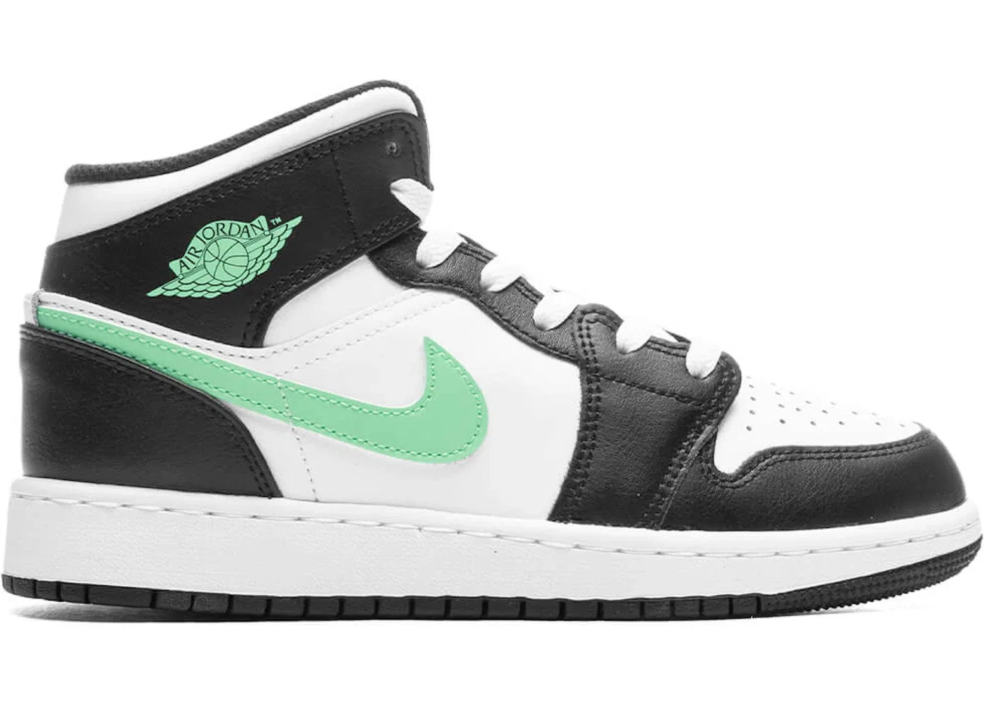 Детские кроссовки с принтом Jordan 1 Mid Jordan, White/Black/Green Glow