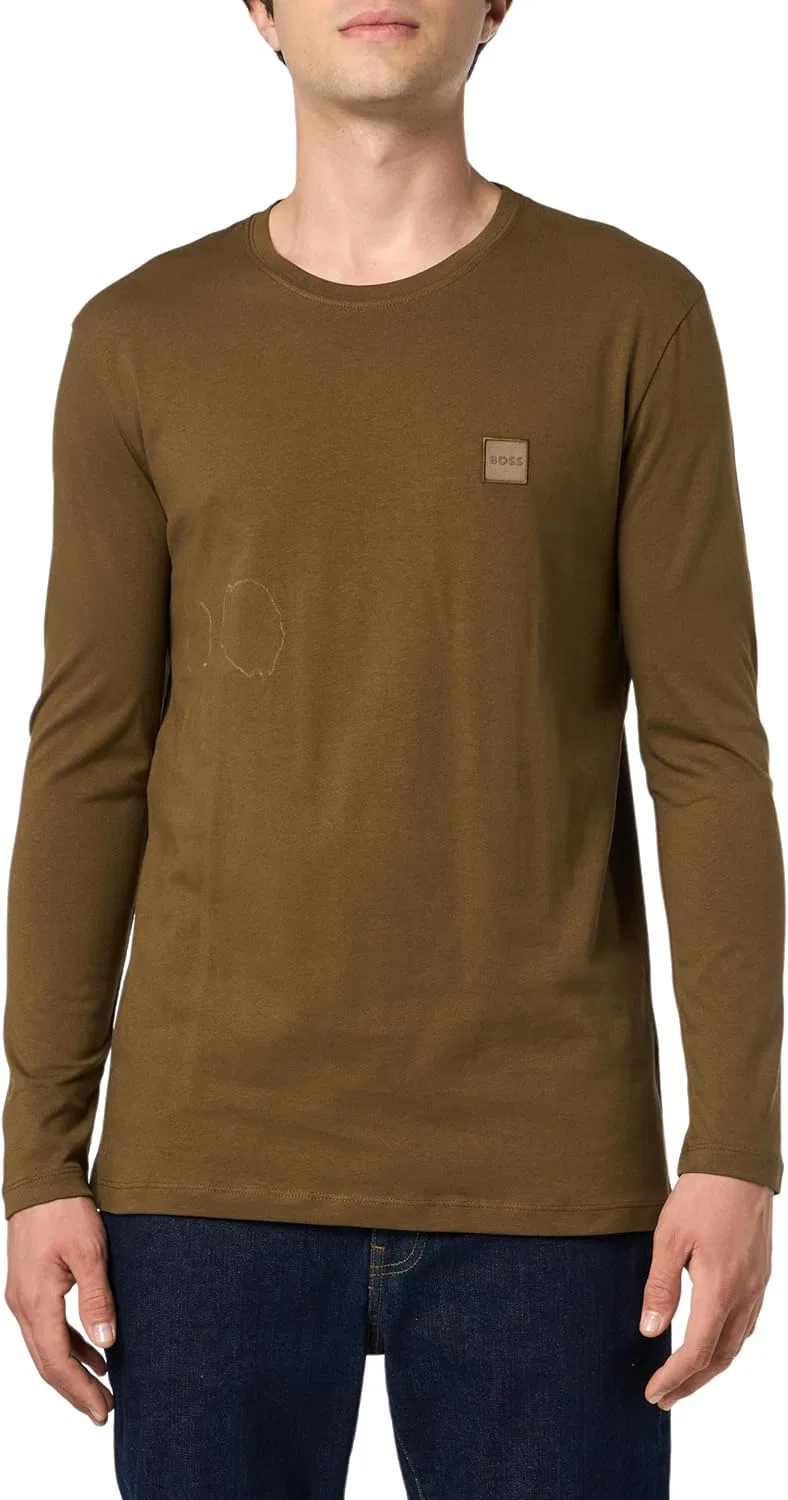 Мужская футболка с длинным рукавом Small Square Logo BOSS, Burnt Olive