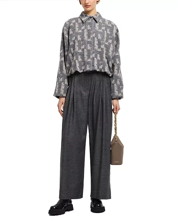 Женская куртка с геометрическим жаккардом Emporio Armani, Grey/Putty — фото 2