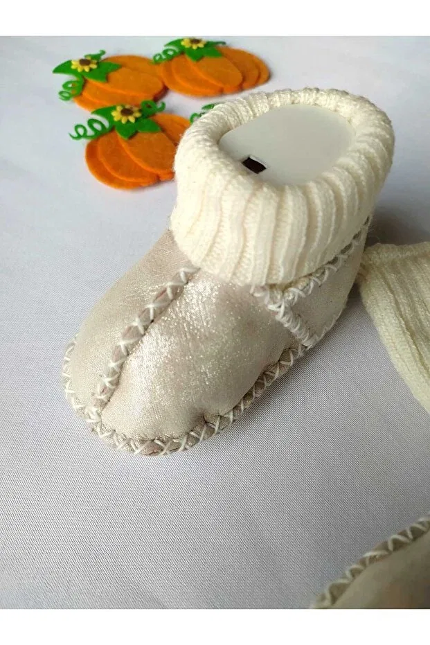 Детские пинетки из натуральной кожи Minibiri, Simulated Cream — фото 4
