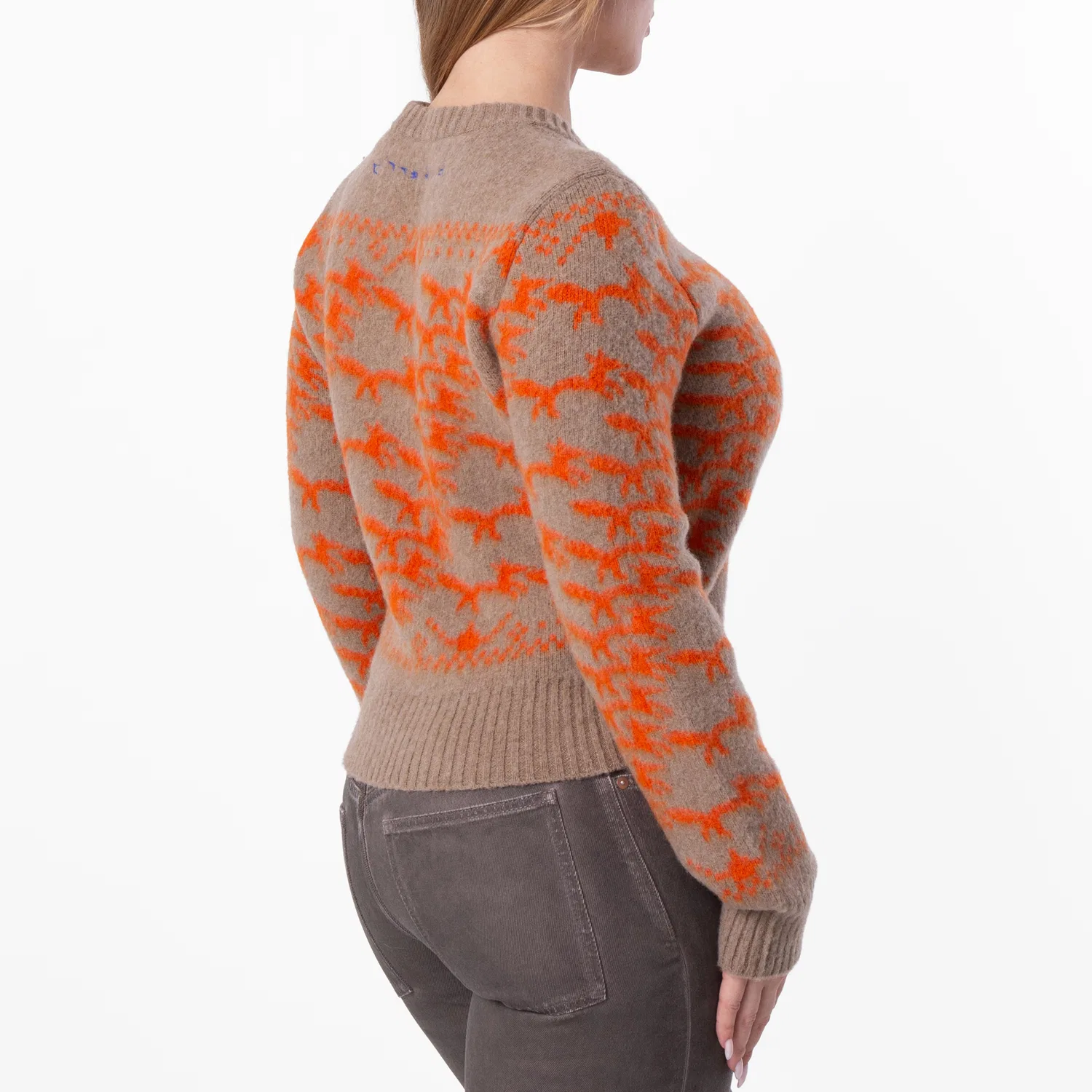 Свитер укороченный с жаккардовым принтом Fox Cropped Fox Jacquard Wool Sweater Burberry, Linden/Orange — фото 4
