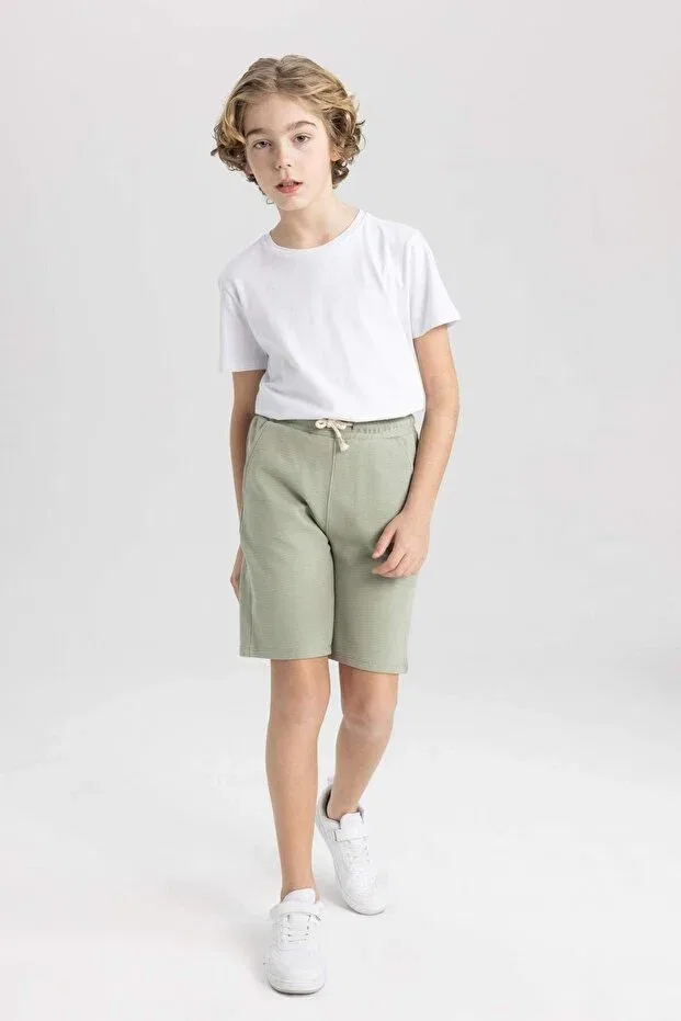 Детские шорты для мальчиков хлопковые Basic plain bermuda shorts Defacto, Green-Gn497 — фото 2