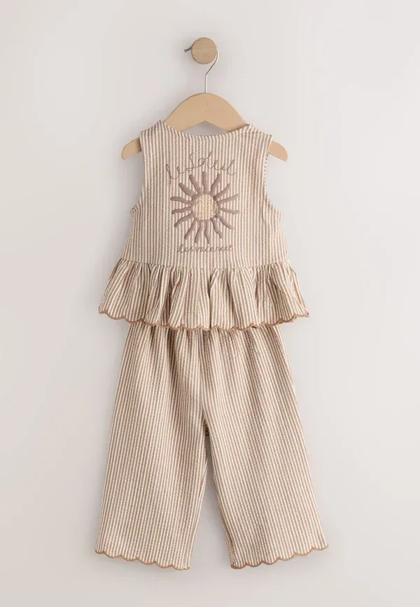 Комплект из топа и брюк, хлопок, Regular fit peplum vest and wide trousers set Next, Neutral Stripe — фото 2