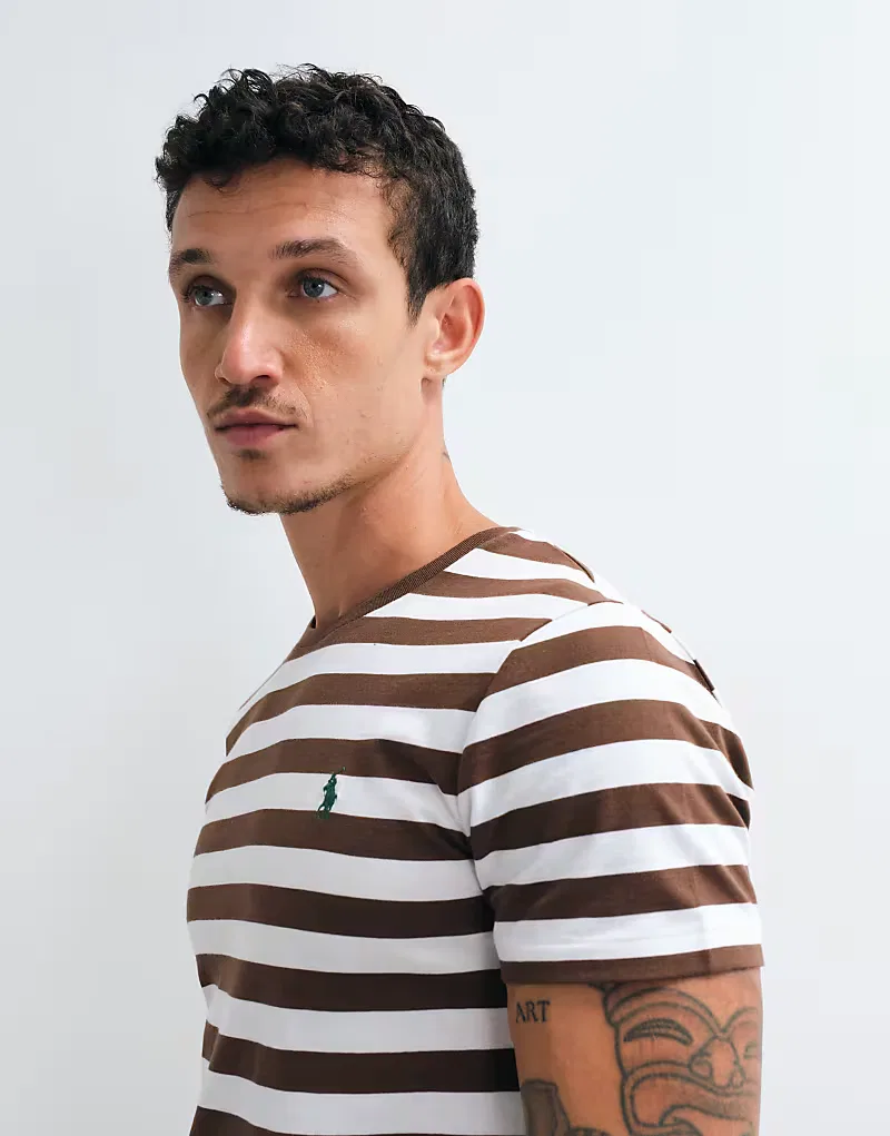 Полосатая приталенная футболка Polo Ralph Lauren коричнево-белого — фото 2