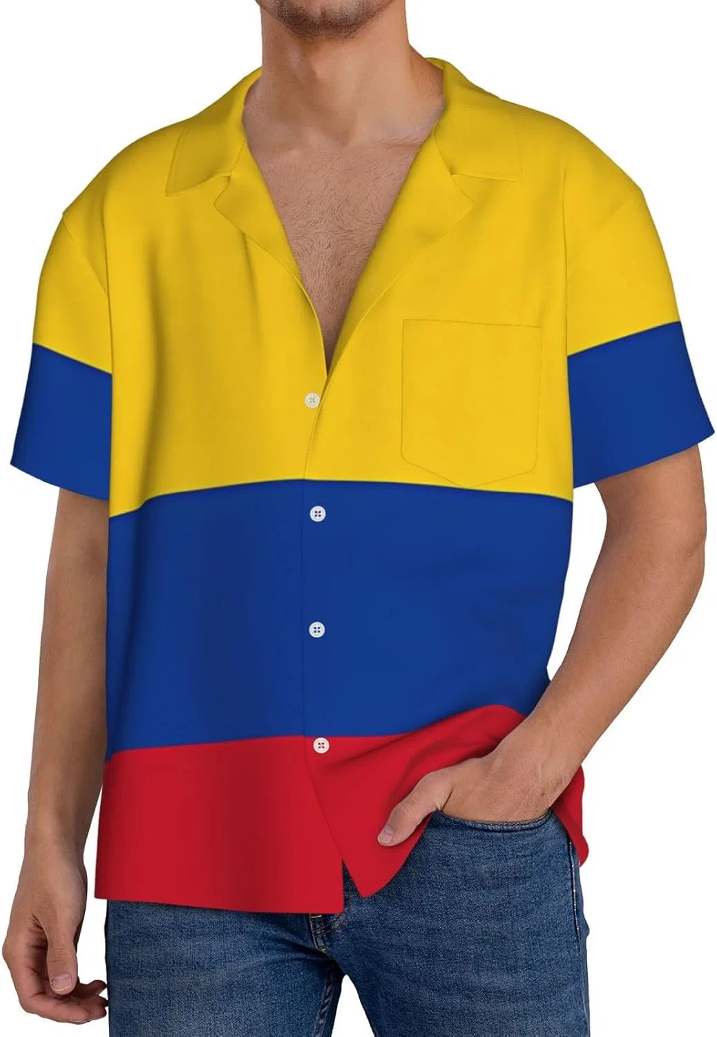 Мужская повседневная рубашка с принтом флага Колумбии Cuba Collar, Black