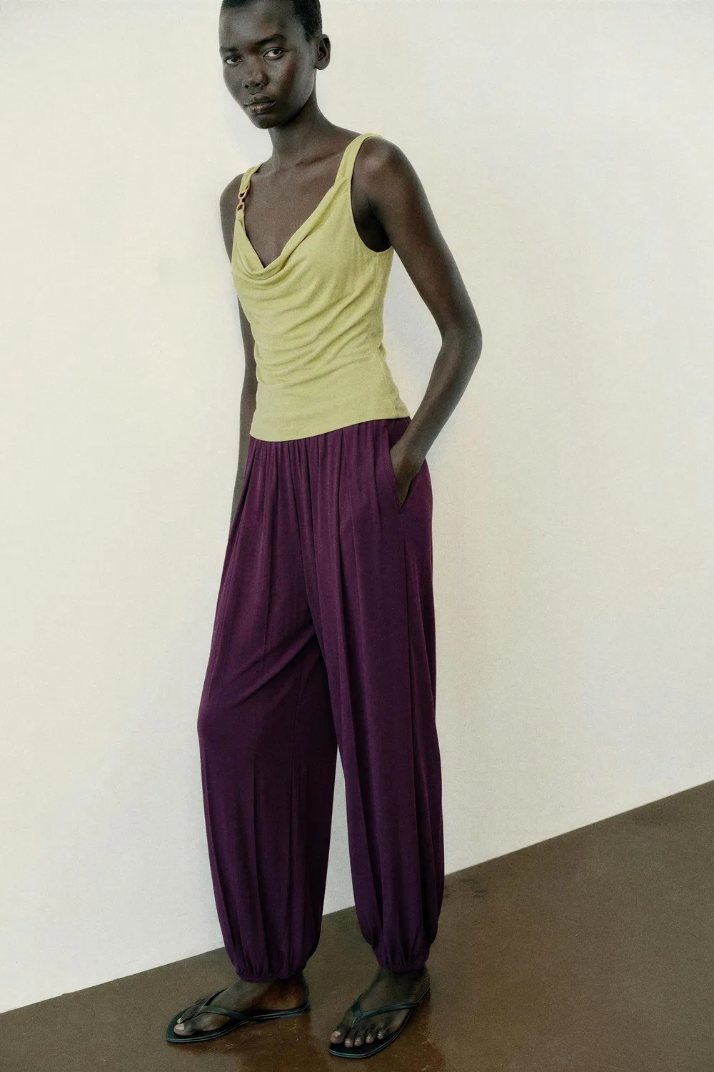 Брюки Саруэль ZARA, Dark aubergine — фото 3