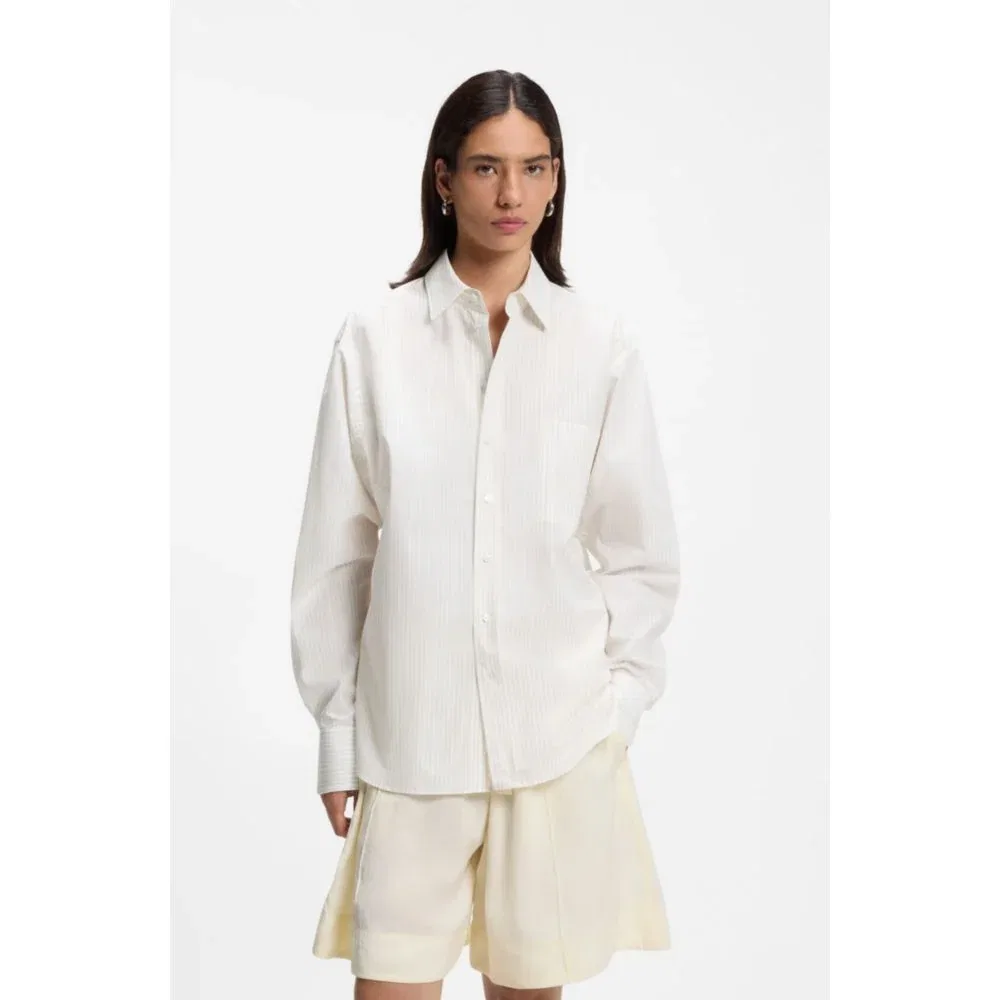 Женская блузка свободного кроя с полосатым принтом BOSS, Light Beige — фото 3