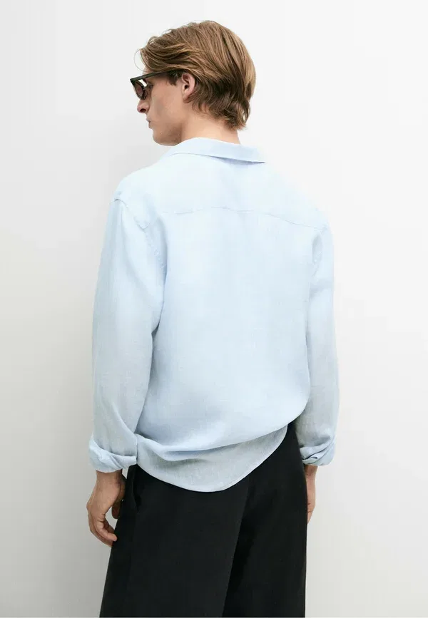 Рубашка из льна Checked Massimo Dutti, Light Blue, светло-голубой — фото 3