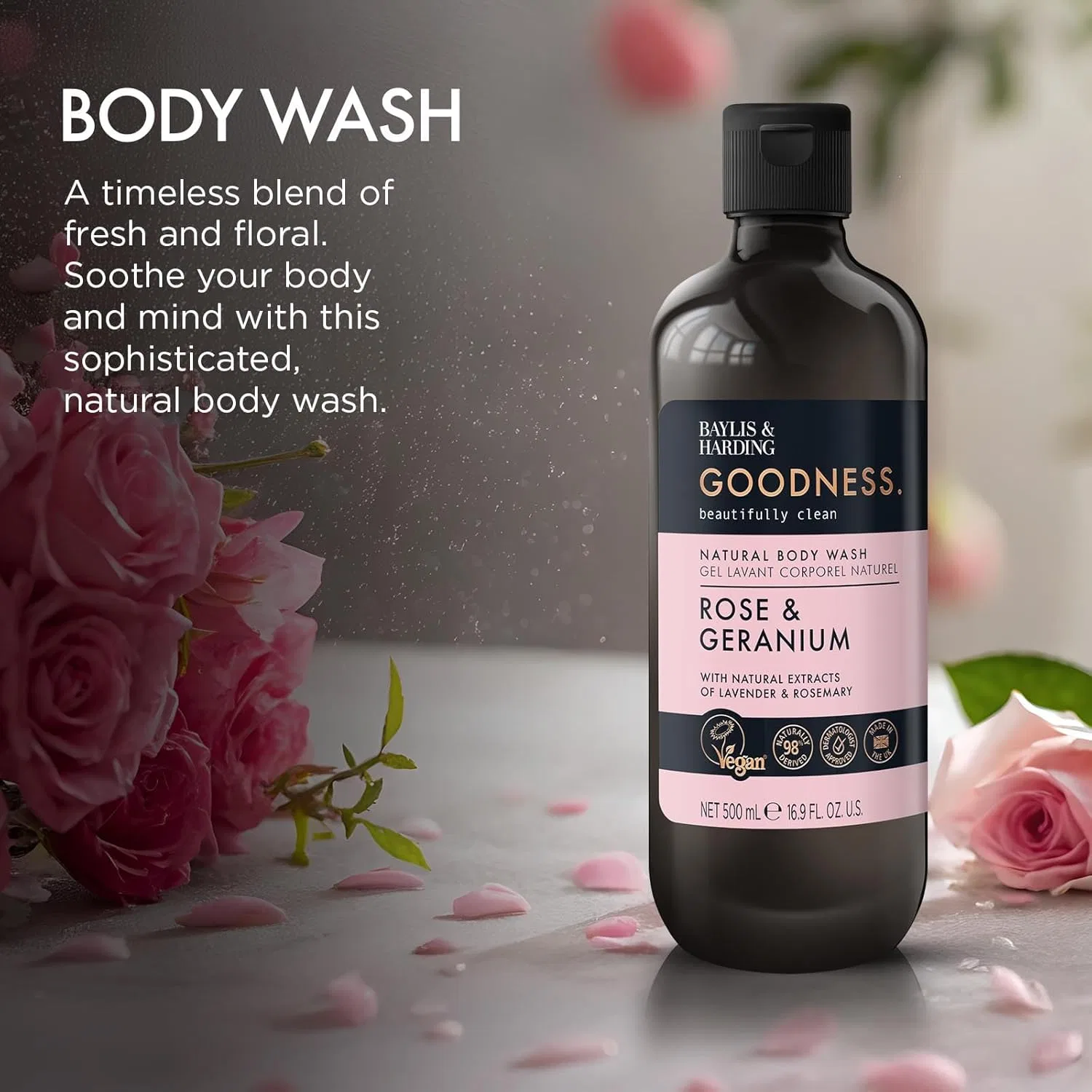 Гель для душа Baylis & Harding Goodness Rose & Geranium, 500 мл, 3 шт, Clear Gel — фото 4