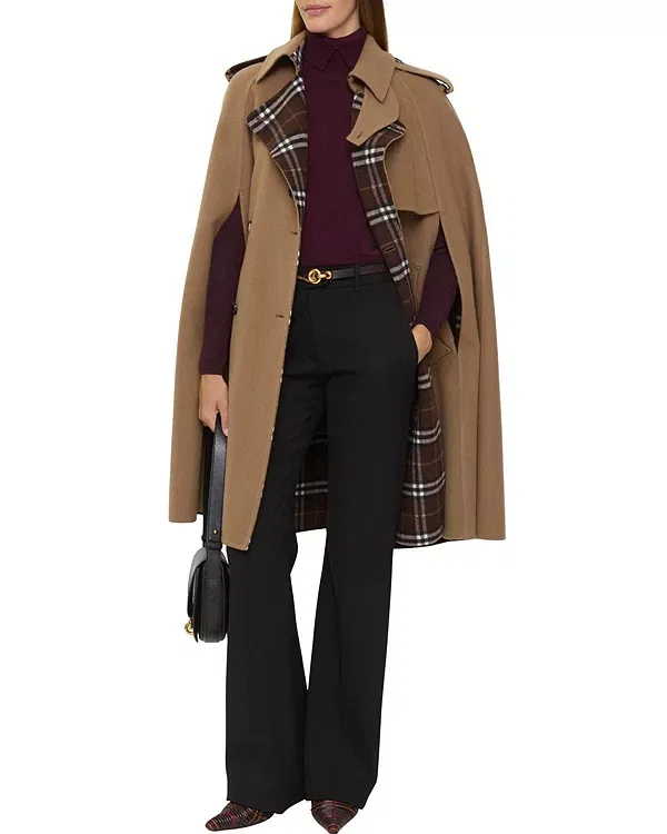 Женское пальто-накидка из шерсти Belmont Burberry, Camel Brown/Treacle Brown