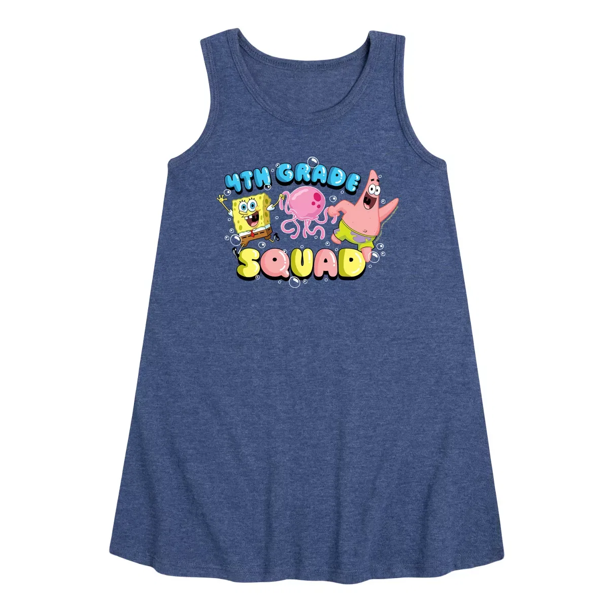 Детское платье-трапеция без рукавов с принтом SpongeBob SquarePants - 4th Grade Squad SpongeBob SquarePants, Heather Navy