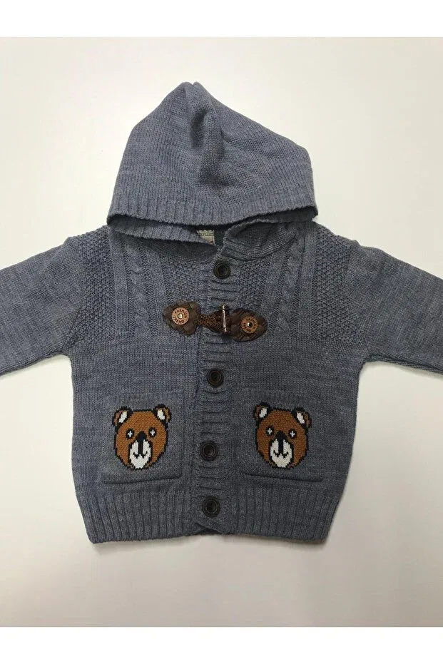 Детский кардиган для мальчиков с принтом Winter Knitwear Bear Patterned Baby Slon Kids Clup, Indigo — фото 2