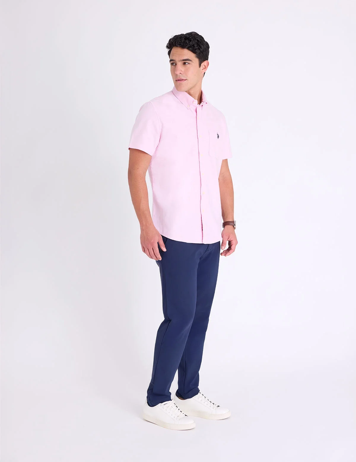 Мужская рубашка U.S. Polo Assn. Short Sleeve Stretch Oxford, розовый — фото 3
