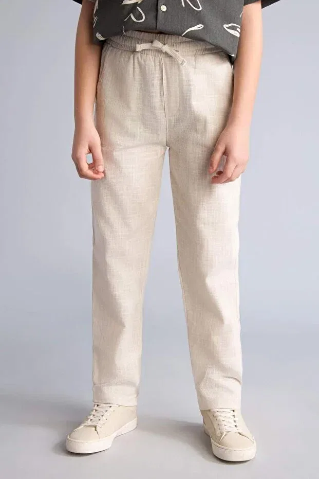 Детские брюки для мальчиков хлопковые Regular Fit Straight Leg Defacto, Beige-Bg74 — фото 3