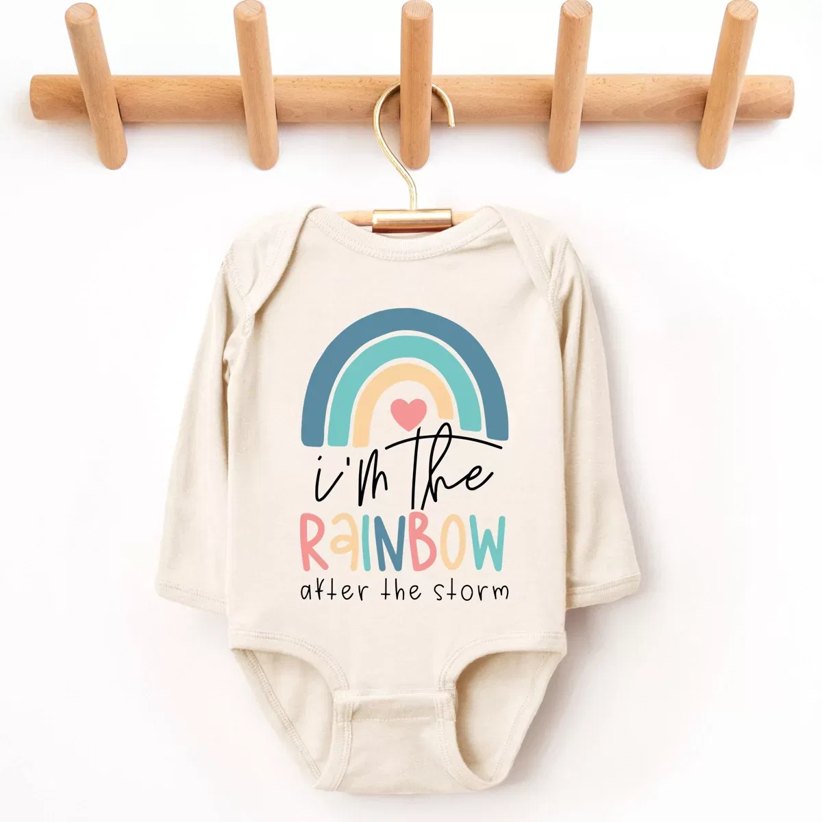 Детский боди с длинным рукавом Rainbow After The Storm The Juniper Shop, Natural — фото 2