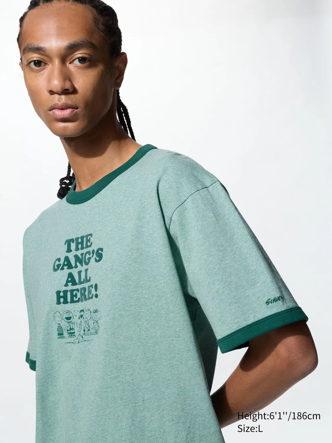 Футболка Uniqlo, с принтом Peanuts, зеленая colorway