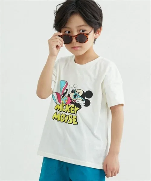 Детская футболка с принтом Disney, с коротким рукавом, модель QUNTSTYLE, Off-White