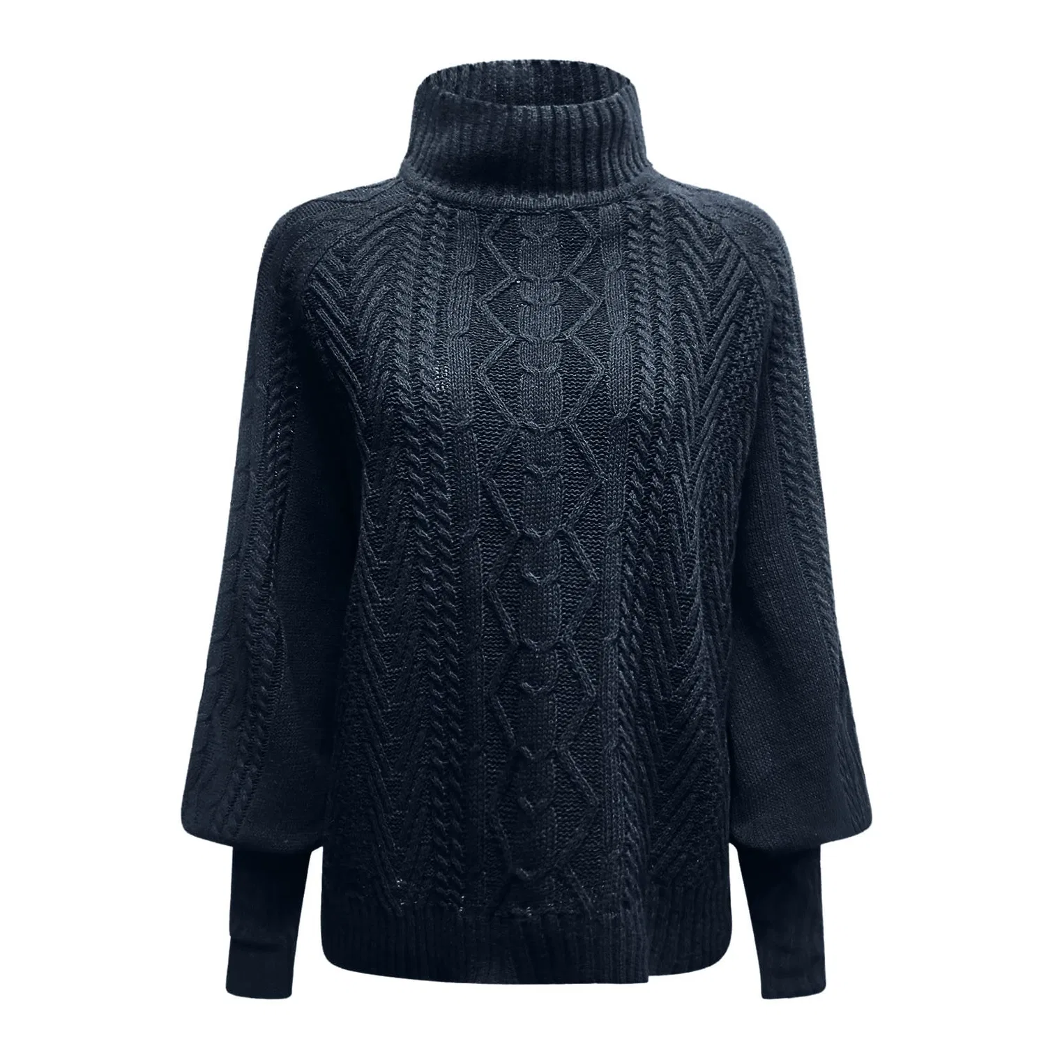 Женский свитер свободного кроя с круглым вырезом, Dark Blue — фото 3