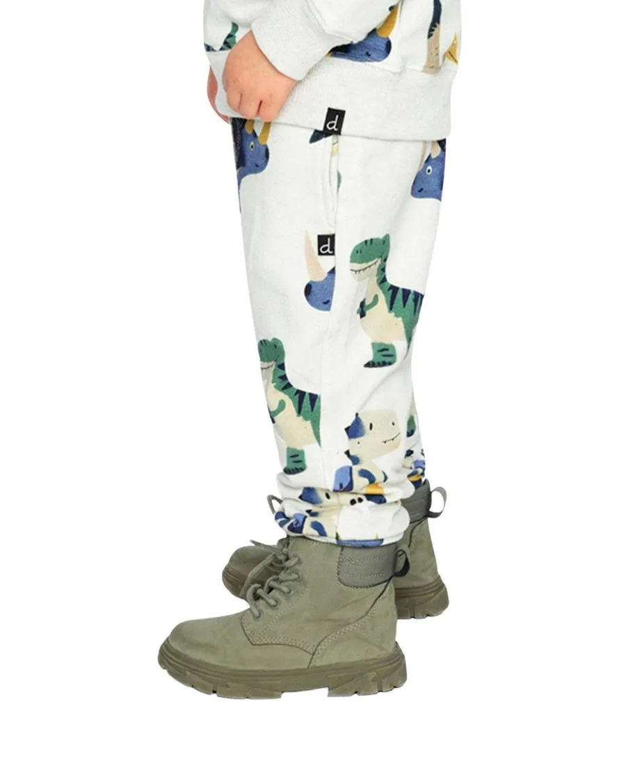Детские флисовые спортивные штаны с принтом динозавра Deux par Deux, Beige Dinosaur Print — фото 4