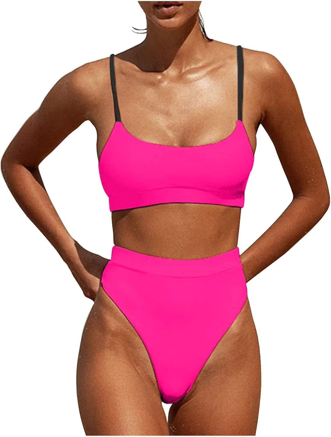 Женский бикини-комплект с высокой талией и подкладкой, Hot Pink