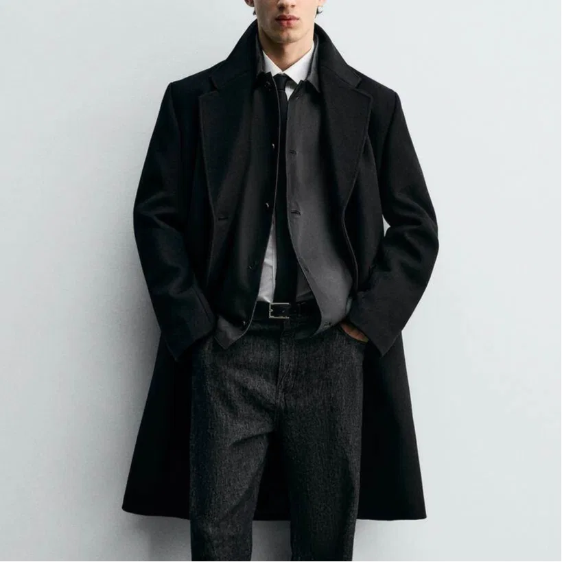 Мужское пальто Black Moderate ZARA, Black — фото 4