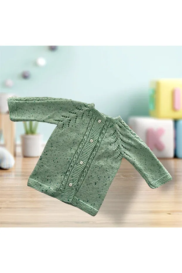 Детский кардиган с косой вязкой Hand knitted hair braid detailed baby / child cardigan green spotted Pafuli, Green Speckled