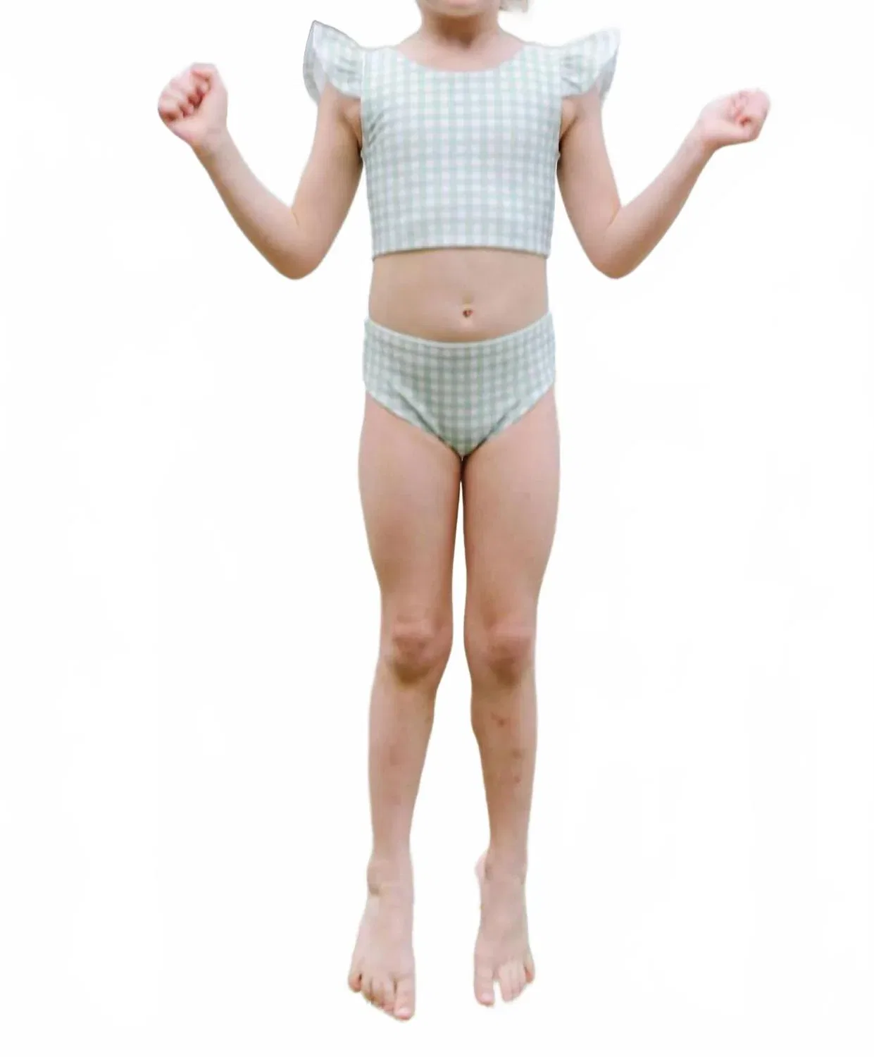 Детский купальник бикини с оборками на плечах Gingham Bikini Bather Dear Georgie, зеленый — фото 4