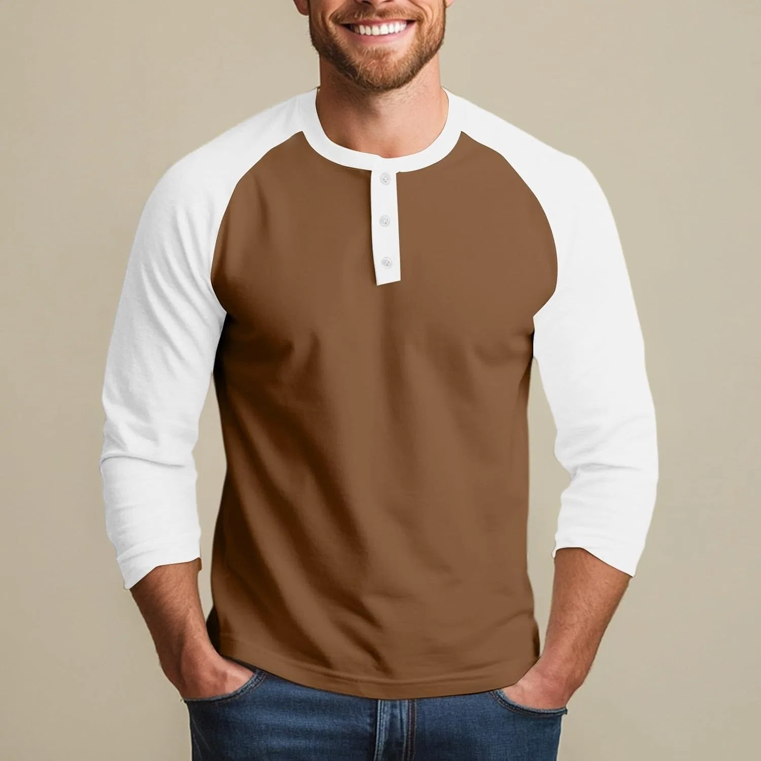Мужская бейсбольная футболка с длинным рукавом Casual, Brown — фото 2