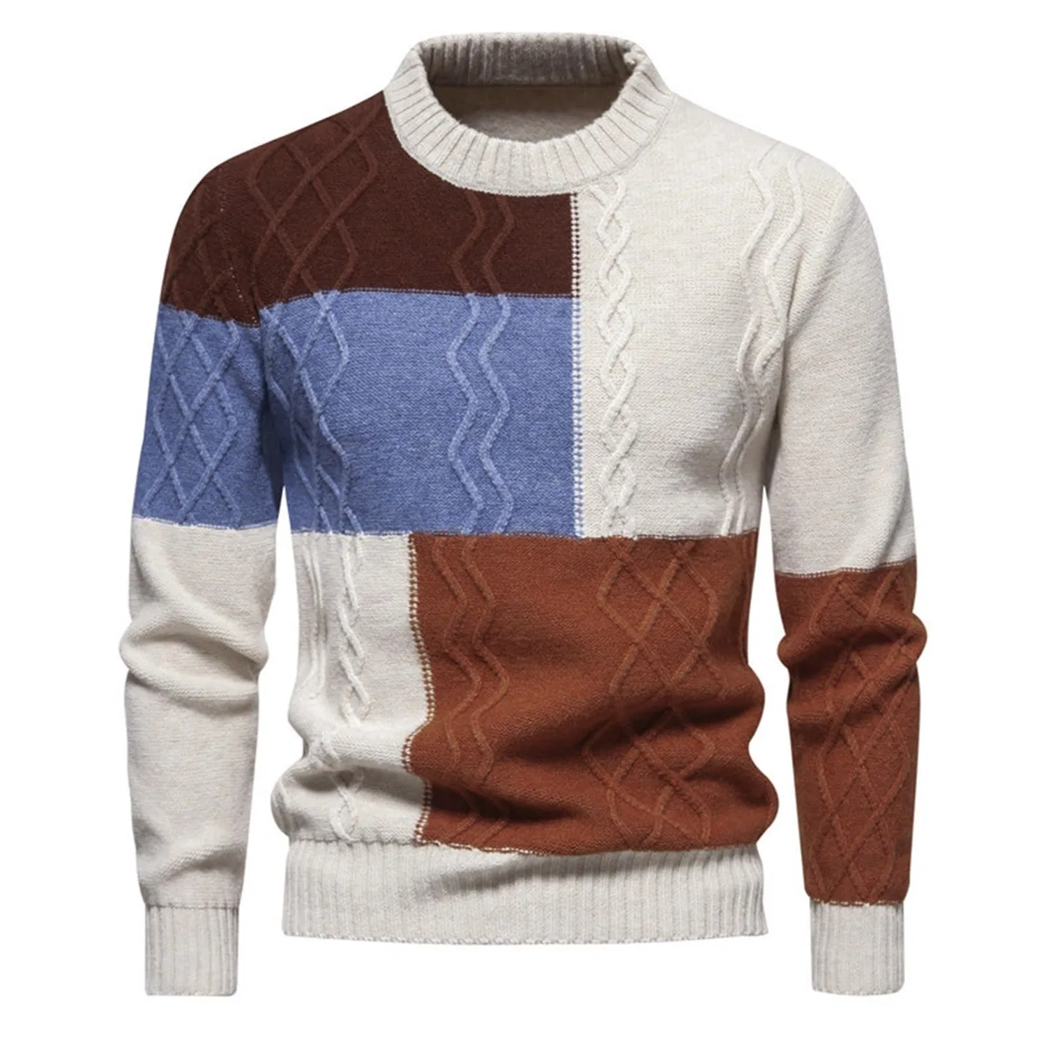 Мужской свитер с высоким воротом и принтом Yellow Wool Knitted Outdoor Long Sleeve Casual Fleece, Coffee-b