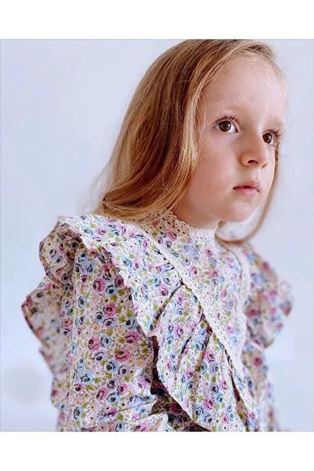 Детское платье для девочек с длинным рукавом giny rose dress Le Petit Sole, Blue White — фото 3