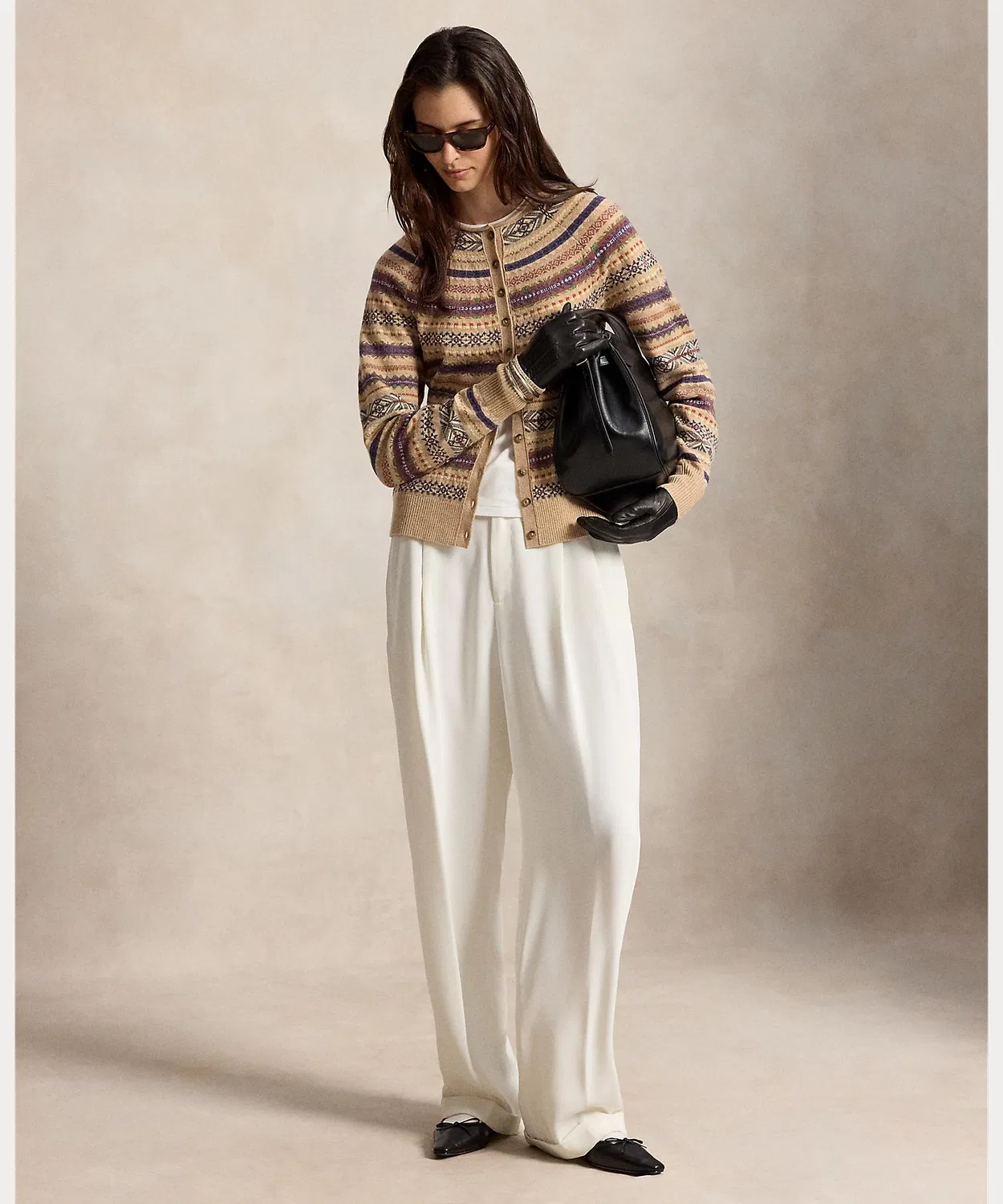 Женский кардиган с принтом Fair Isle из шерстяного микса POLO RALPH LAUREN, Коричневый — фото 3