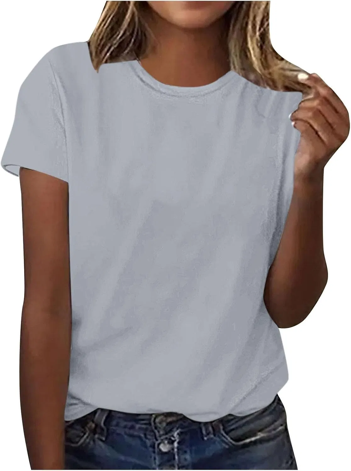 Женская хлопковая футболка с круглым вырезом Regular Fit, Gray — фото 3