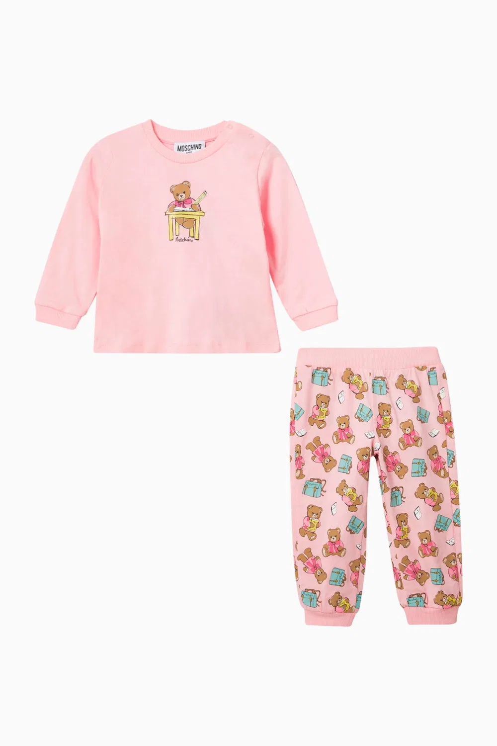 Moschino Комплект пижамы с принтом медвежонка из хлопка, розовый — фото 2