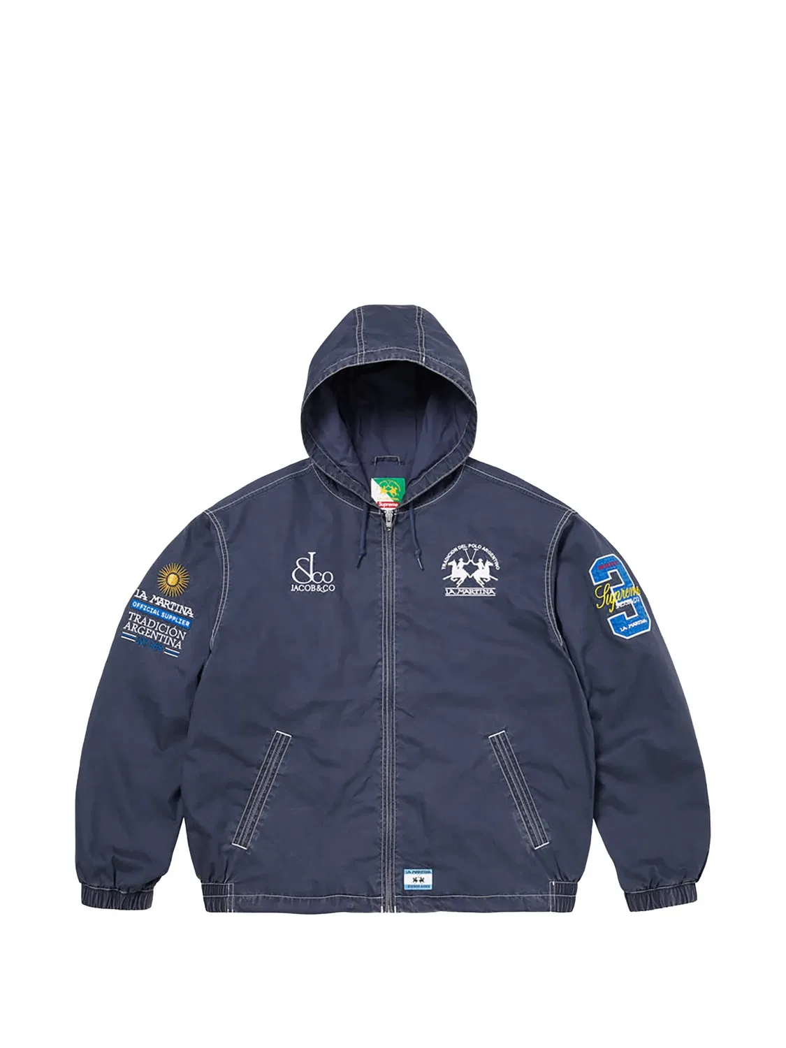 Куртка с капюшоном и вышивкой синяя Supreme, синий